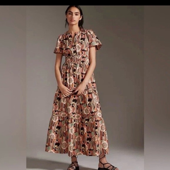 Anthropologie Somerset tiered maxi dress pink floral - S - Picture 2 of 6
